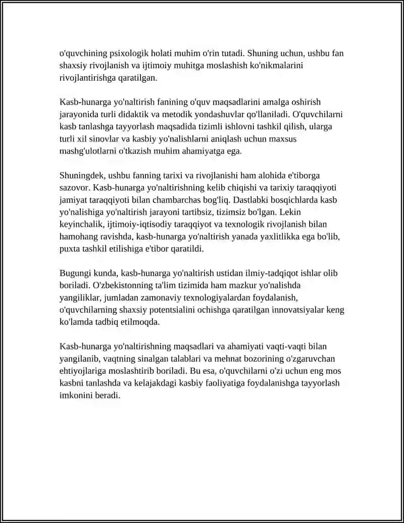 KASB HUNARGA YO'NALTIRISH FANINING MAQSAD VAZIFALARI VA UNING TARIXIY TARAQQIYOTI 4