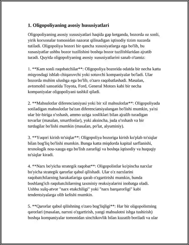 OLIGOPOLIYA: RAQOBAT VA HAMKORLIK STRATEGIYALARI 4
