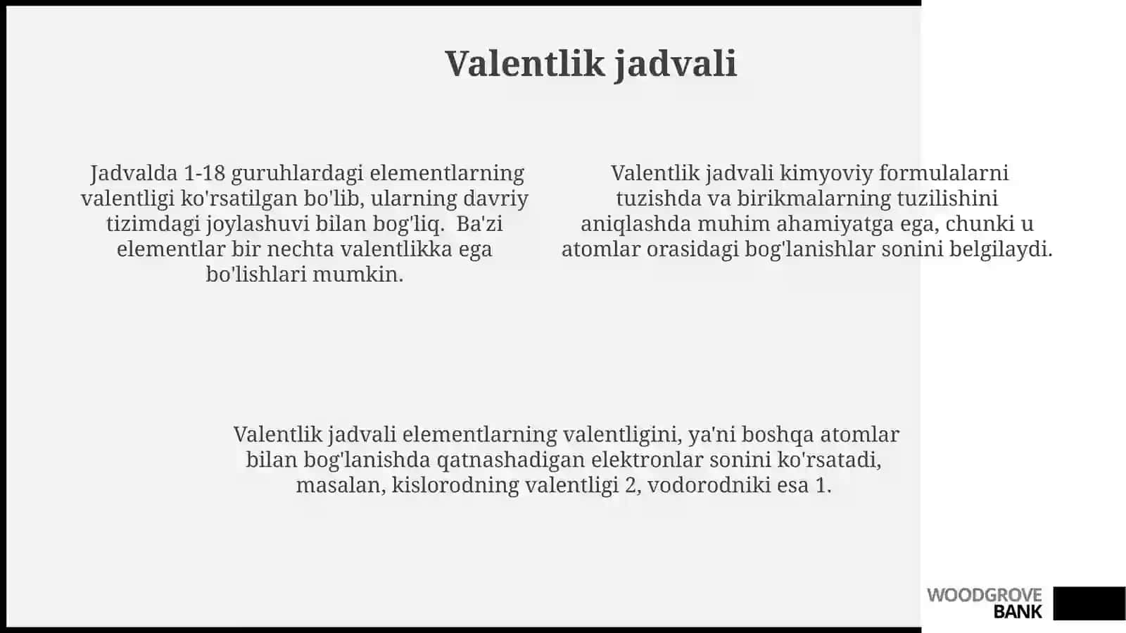 Kimyoviy formula. Valentlik 4