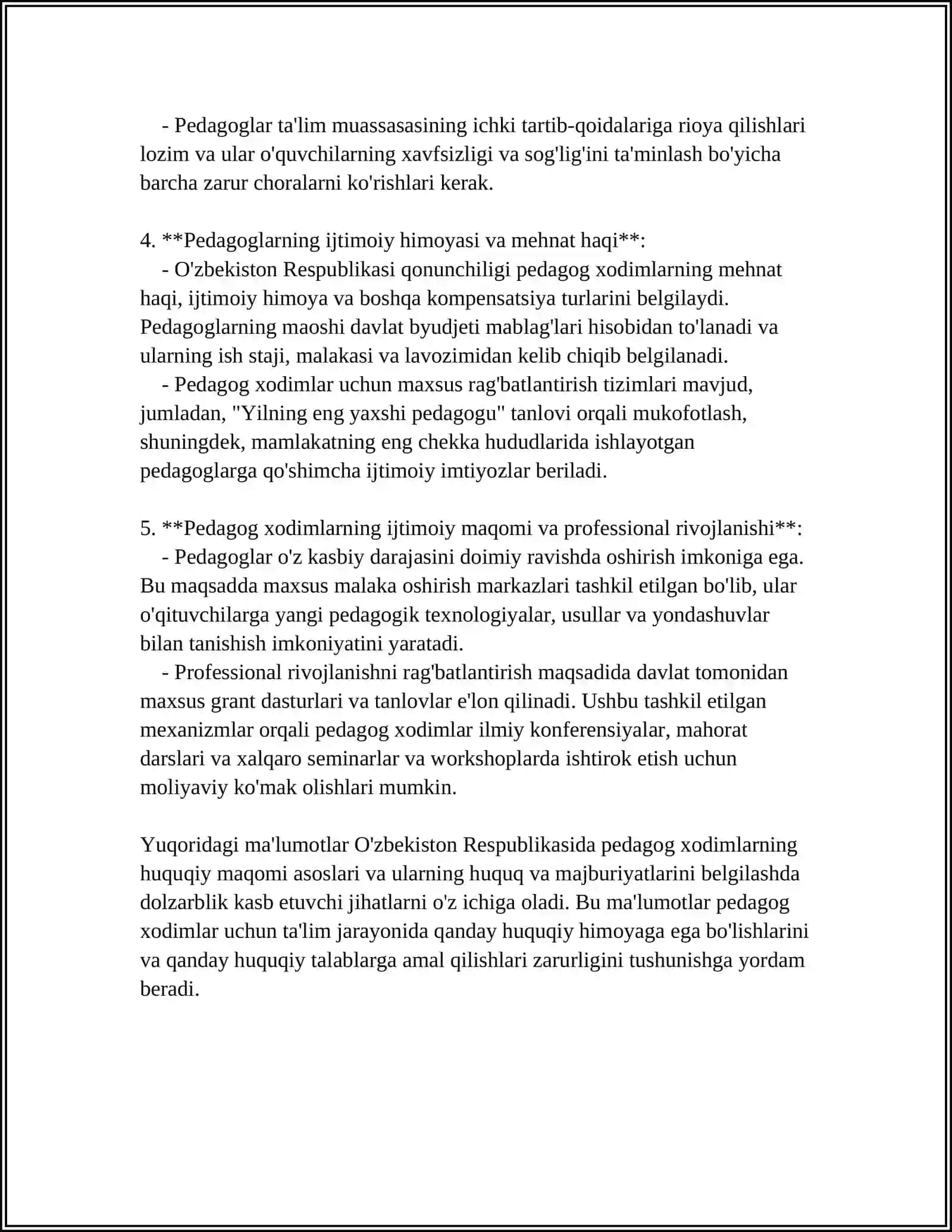 Pedagog xodimlarning huquqiy maqomi asoslari 4