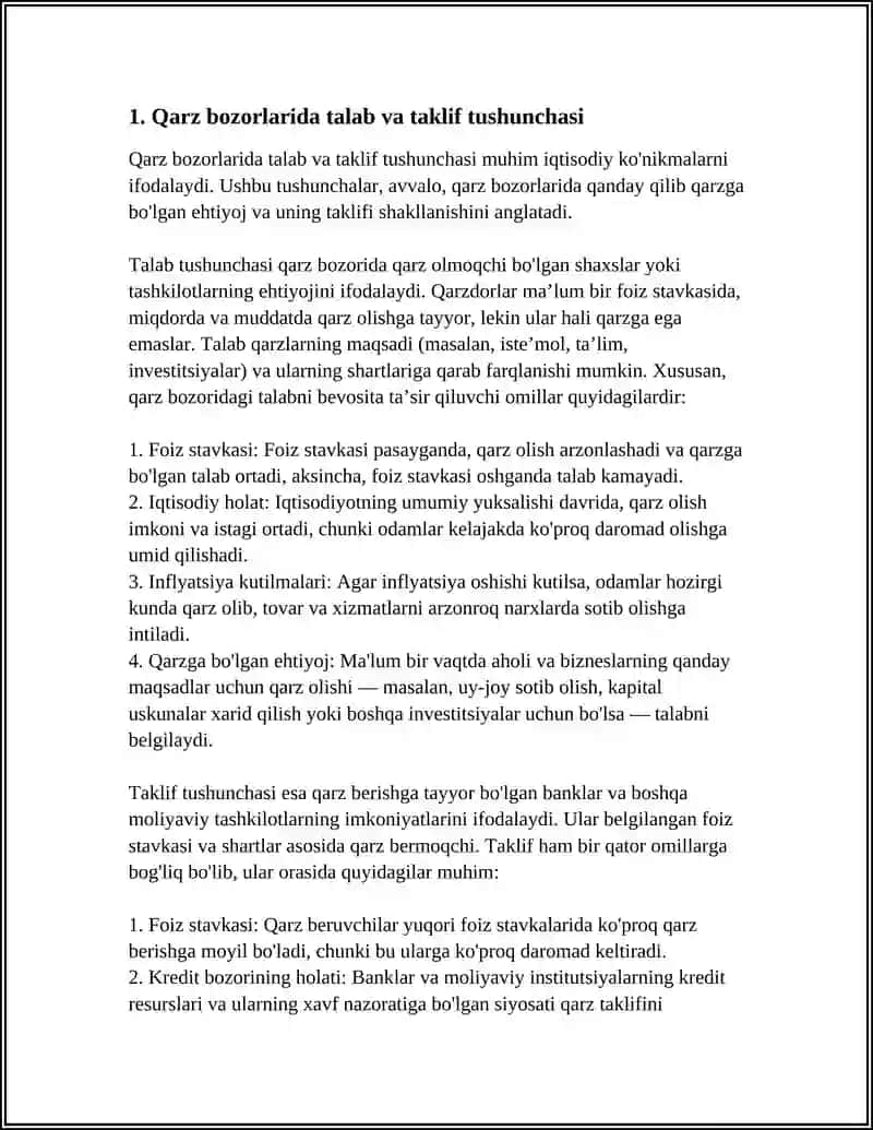 Qarz Bozorlaridagi Talab va Taklifga Foiz Stavkalarining Ta'siri 4