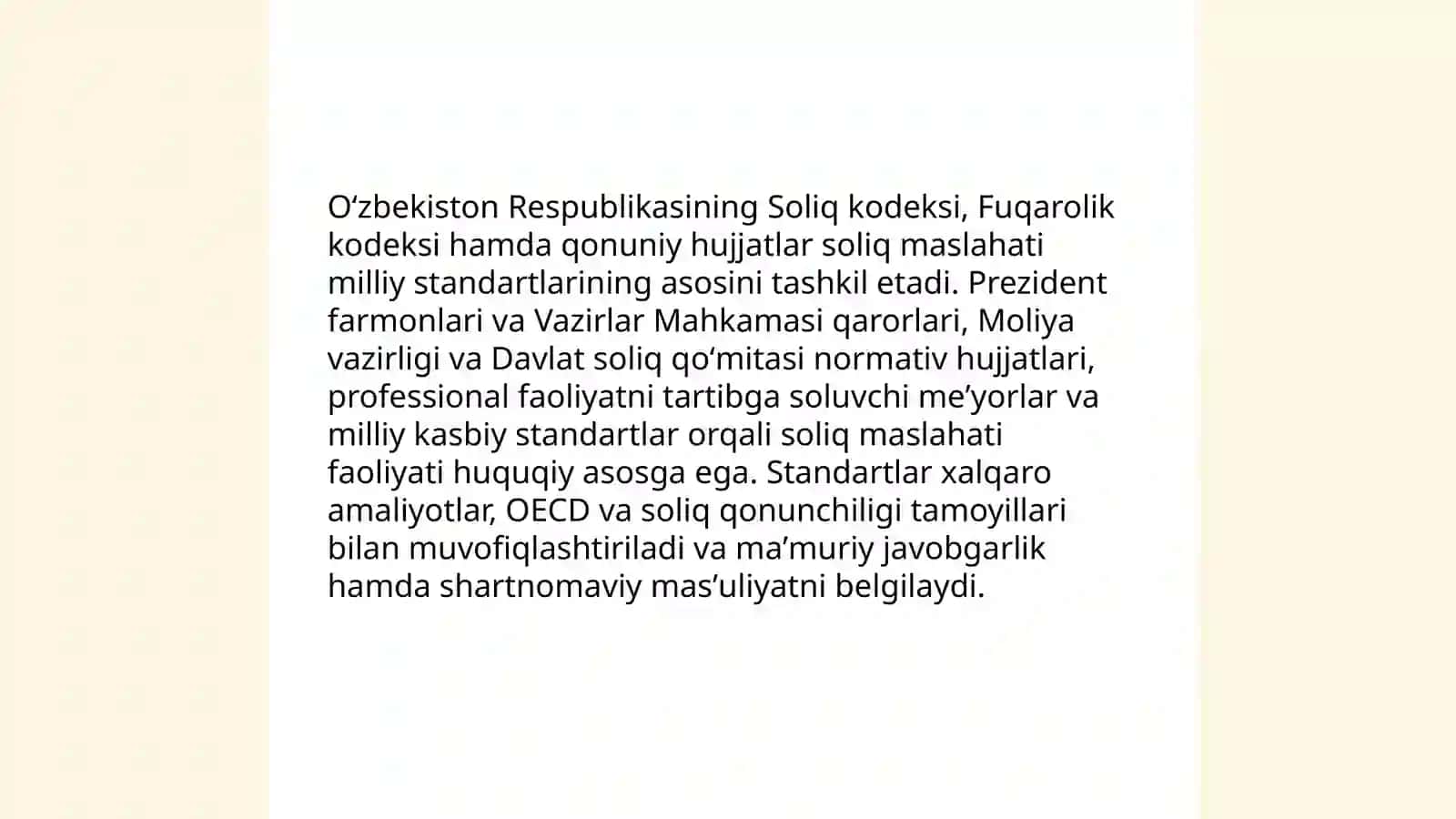 Soliq maslahati milliy standartlari va ularning soliq maslahati sohasida tutgan oʻrni 4