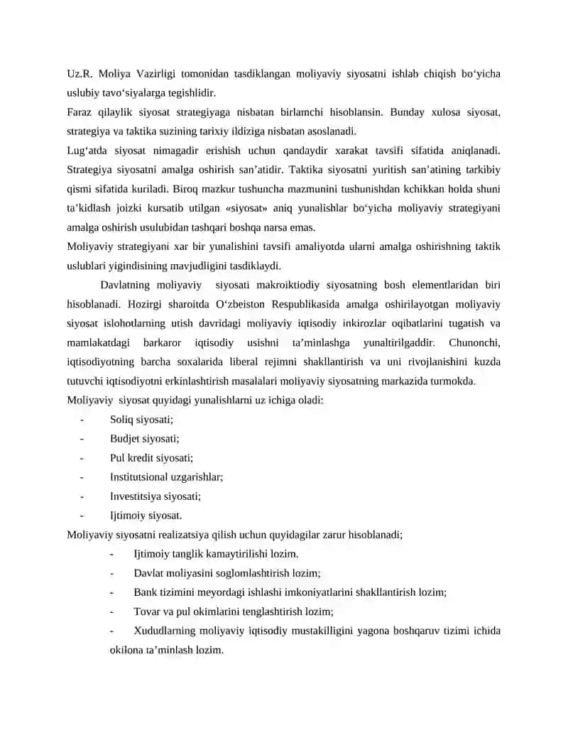Moliyaviy siyosat va uning funksiyasi 4