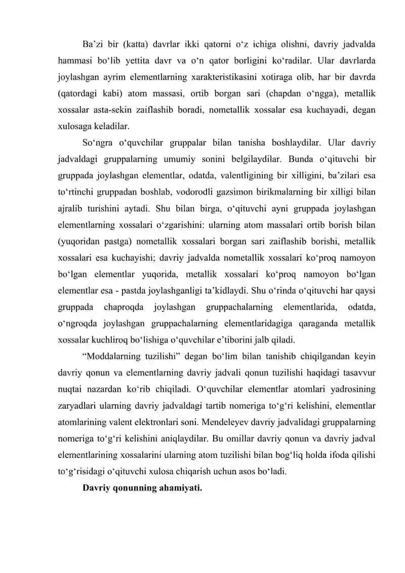 Davriy qonun va davriy sistemasini o‘qitish metodikasi 4