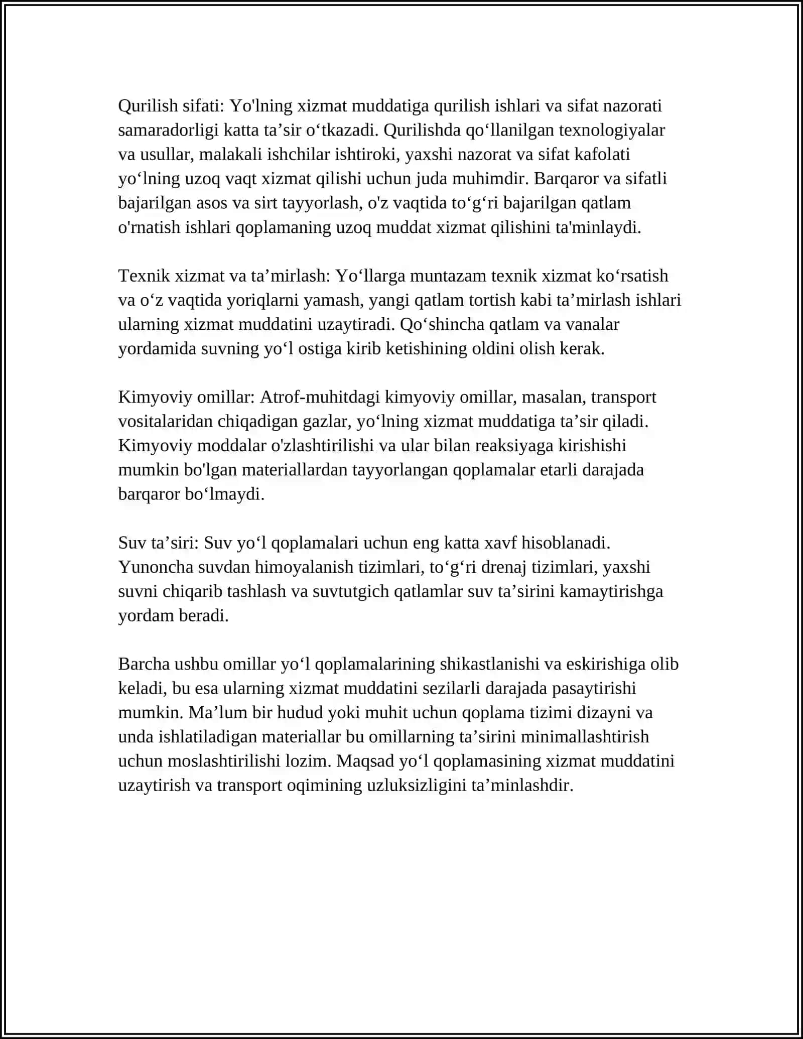 Yoʻl Qoplamalarining Xizmat Muddati 4