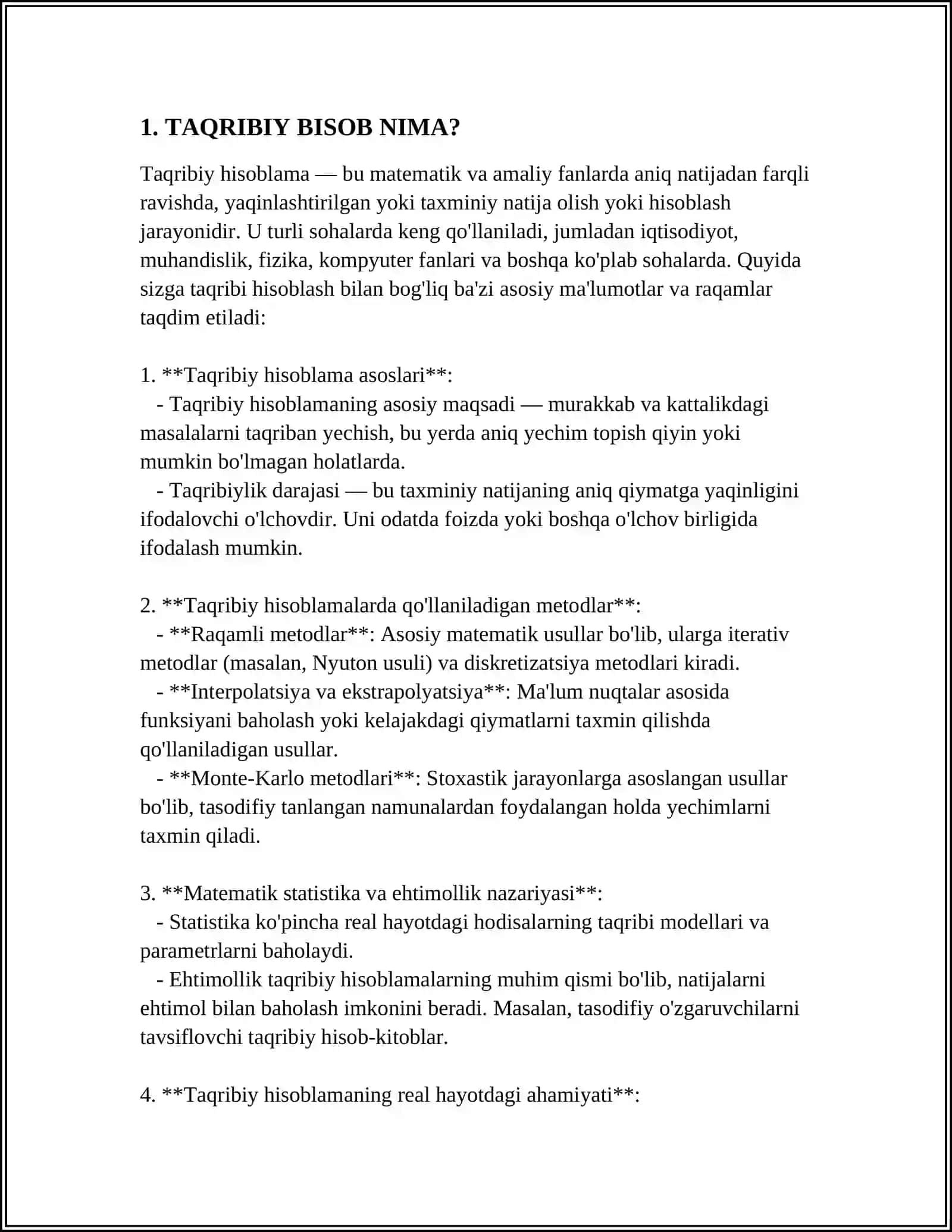 TAQRIBIY BISOB, ABSOLYUT VA NISBIY XATO, SONLARNI YAXLITLASH USULLARI 4
