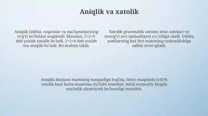 Yozma matnning toʻgʻrilik, aniqlik, mantiqiylik sifati 4