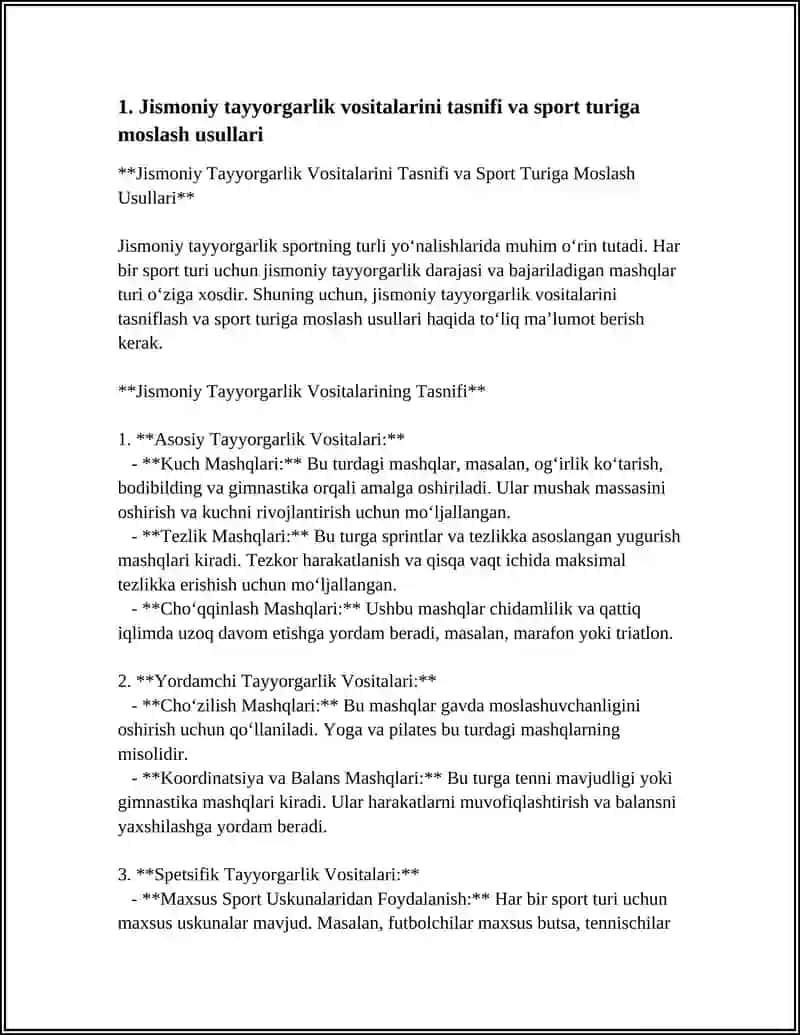 Jismoniy Tayyorgarlik Vositalarini Tasnifi va Sport Turiga Moslash Usullari 4