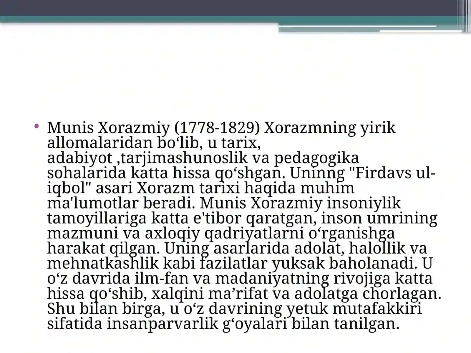Munis Xorazmiy va Ogahiyning tarixiy asarlarida ma‘naviy va axloqiy qarashlar 4