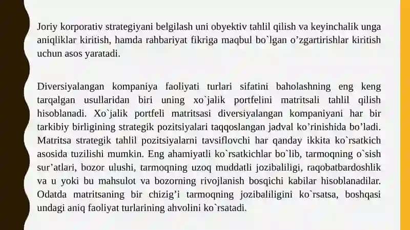 Diversifikatsiyalangan kompaniyalar strategik tahlili 4