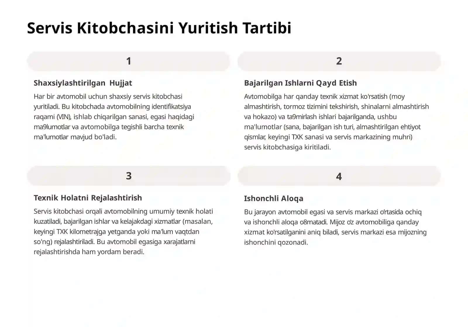 Servis Kitobchasi Bo’yicha Xizmat Ko'rsatishni Tashkil Etish 4