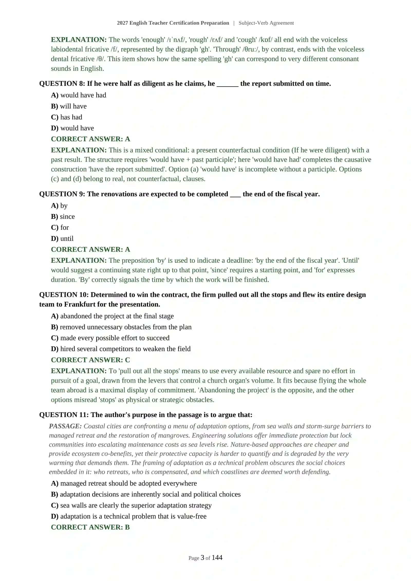 2027 English Teacher Certification Preparation | Subject-Verb Agreement 4