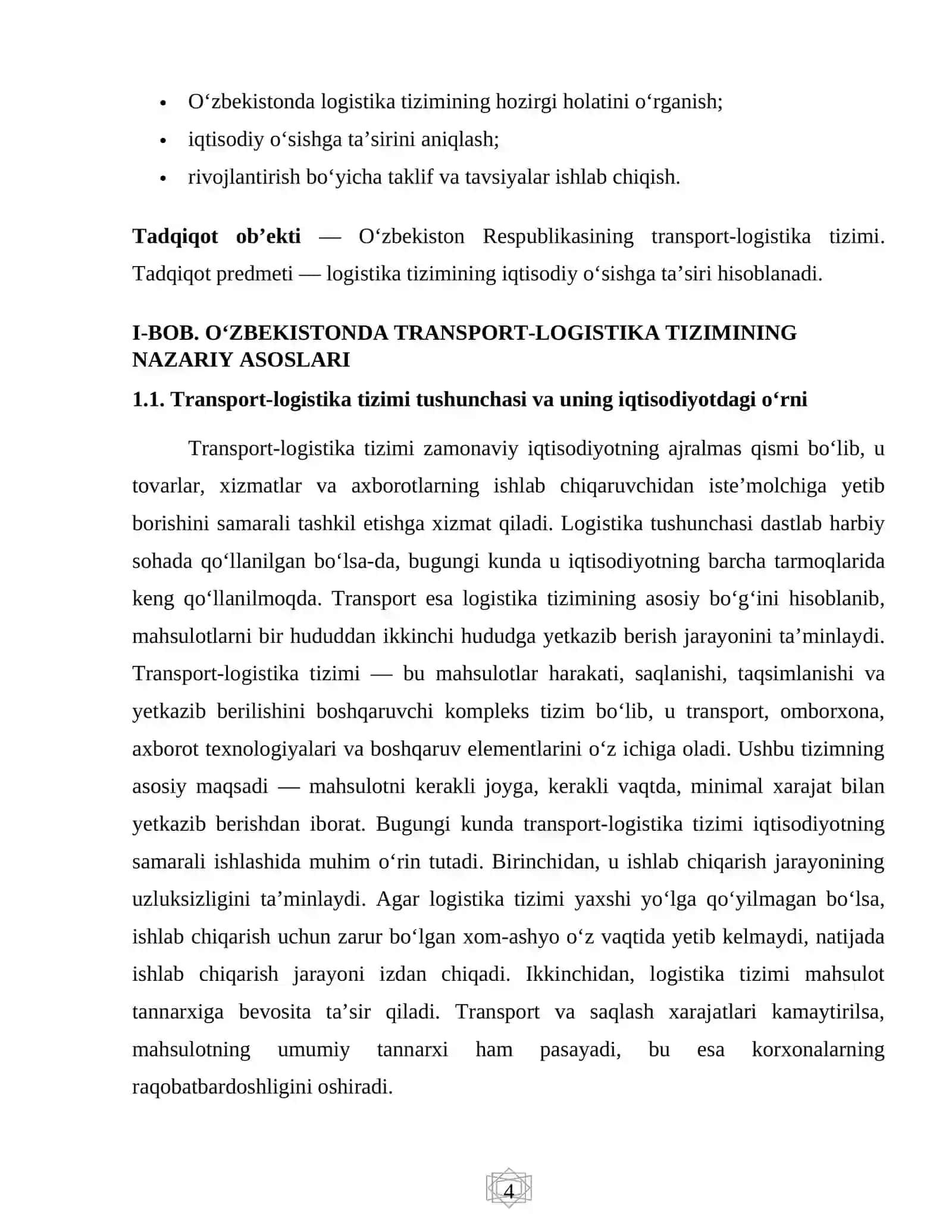 O‘zbekistonda transport-logistika tizimining nazariy asoslari 4