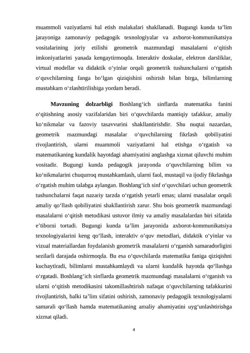 Boshlang'ich sinflarda geometrik mazmundagi masala va ularni o'rganish metodikasi 4