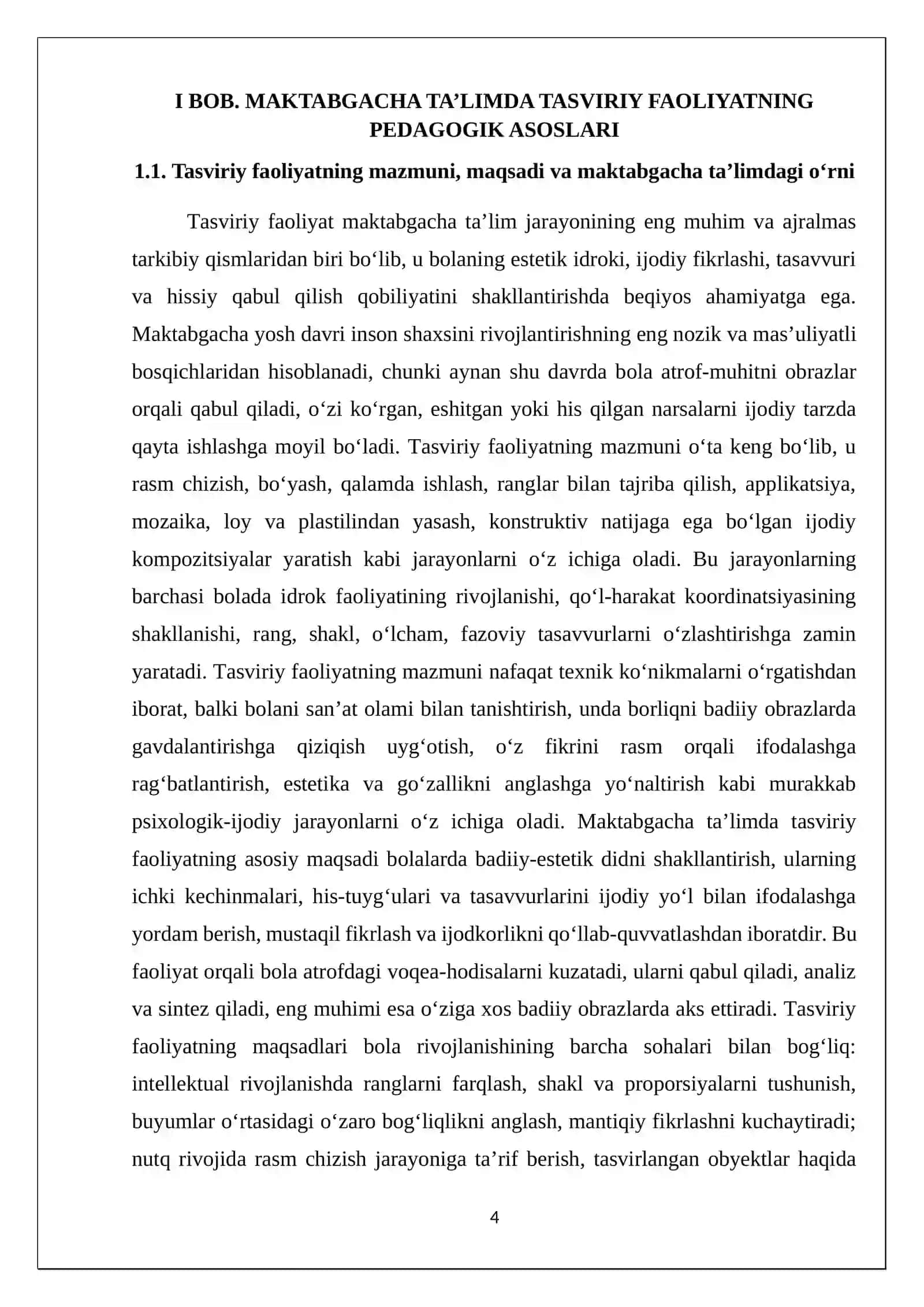 Maktabgacha ta'limda tasviriy faoliyatning boshqa faoliyat turlari va mashg'ulotlari bilan bog'liqligi 4