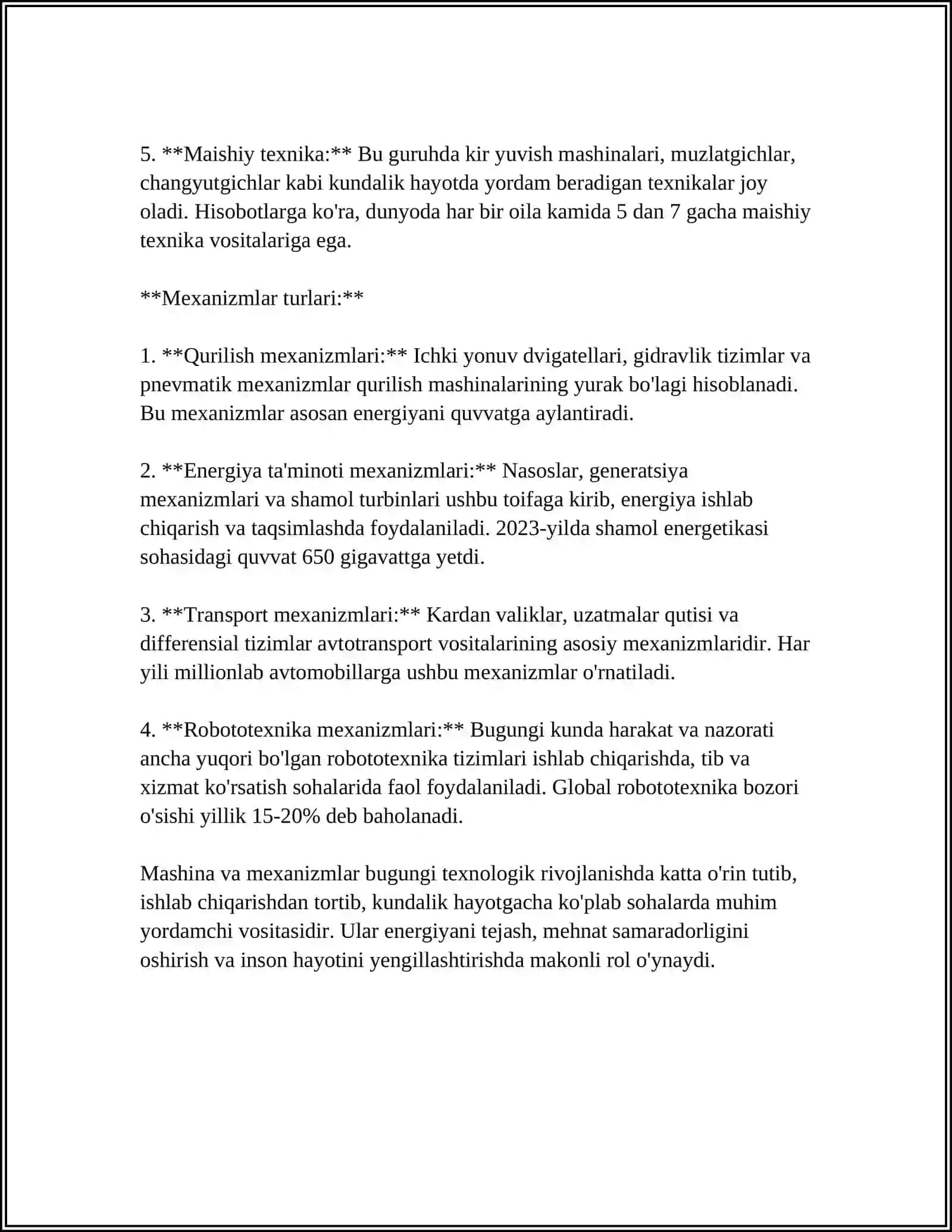 MASHINA VA MEXANIZMLAR TUSHUNCHASI ULARNING XIZMAT VAZIFALARI 4