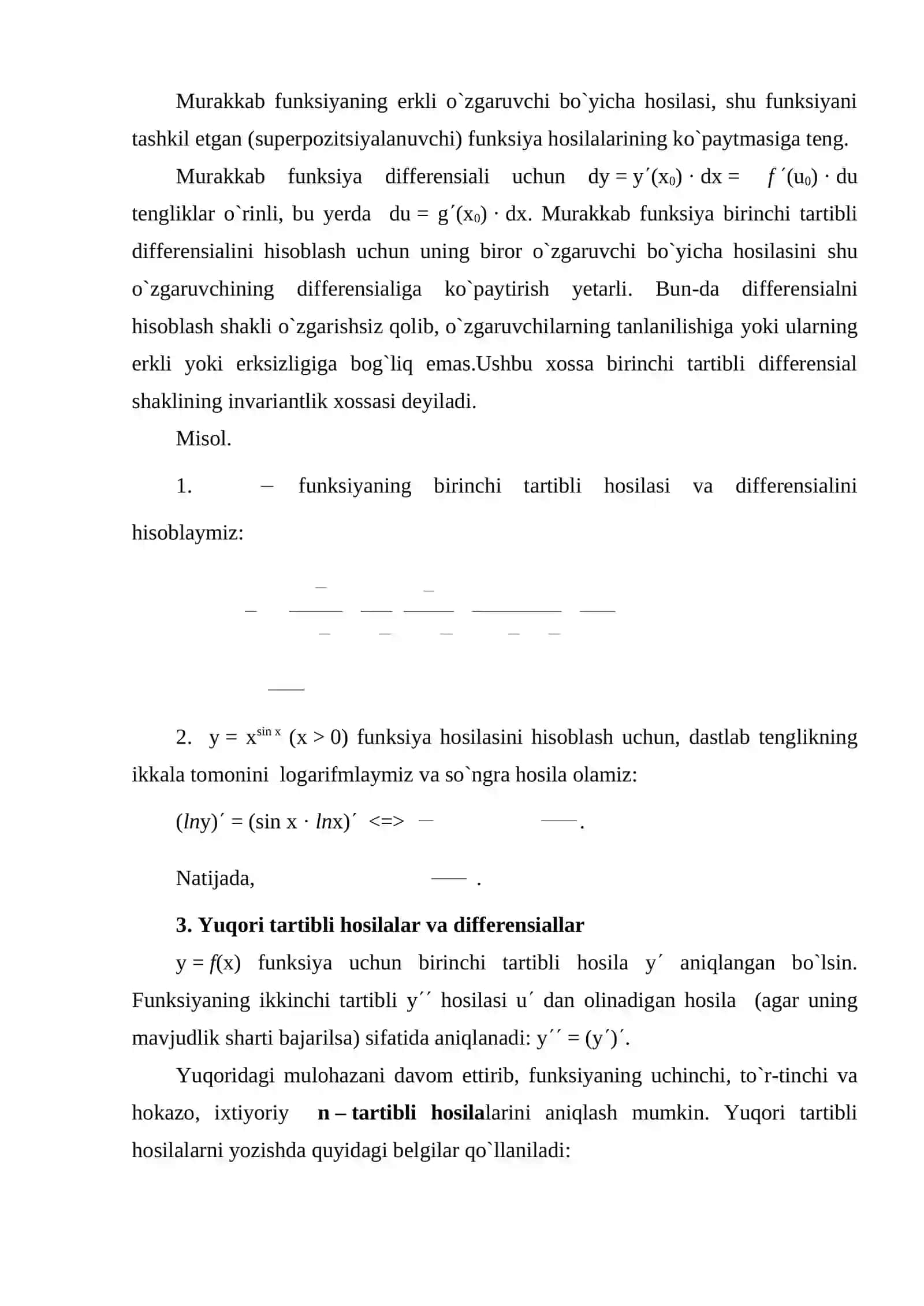 Hosila va differensialni hisoblash qoidalari 4