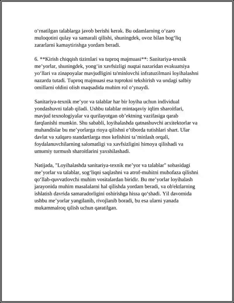 LOYIHALASHDA SANITARIYA-TEXNIK MEʼYOR VA TALABLAR 4