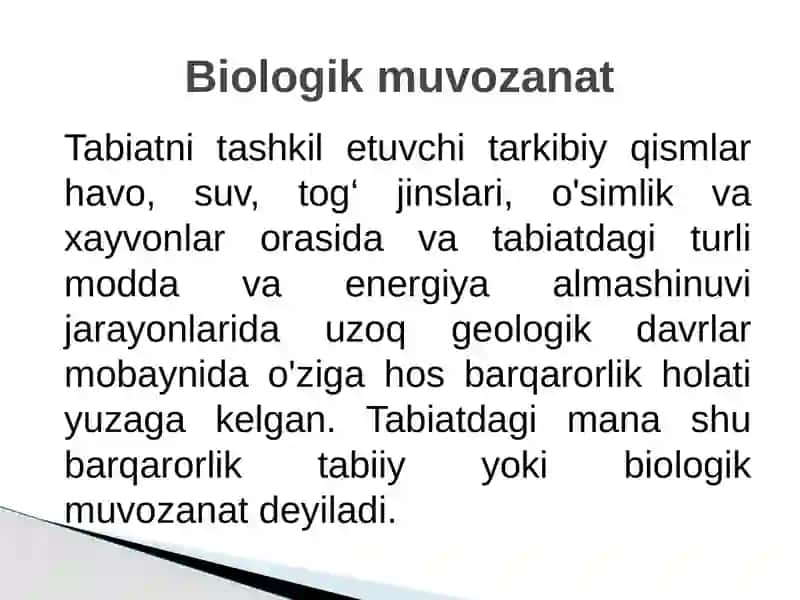 Tabiiy ekosistemalarda biologik muvozanat va suktsessiya, uning axamiyati va buzilish sabablari 4