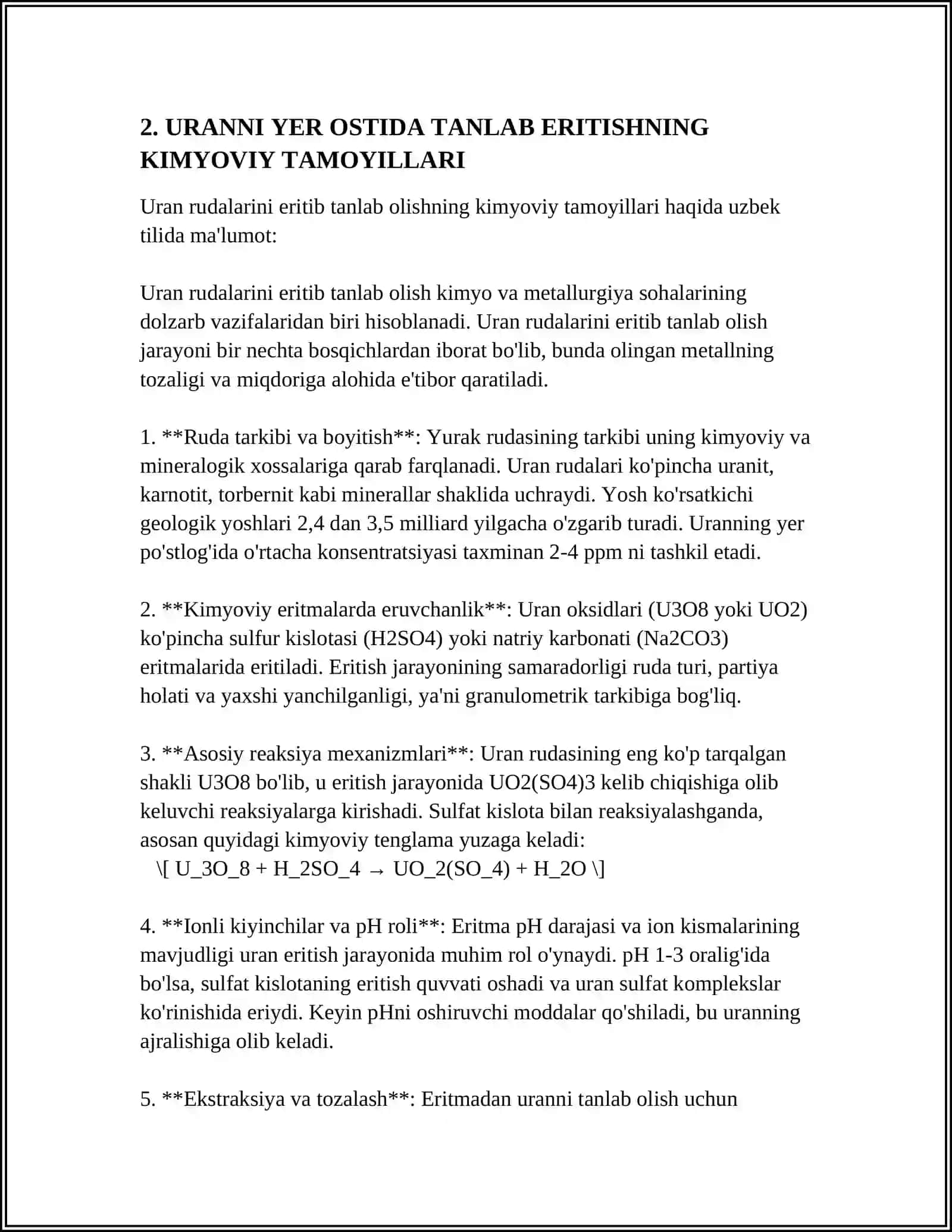 ION ALMASHINUV JARAYONI. URANNI YER OSTIDA TANLAB ERITISH TEXNOLOGIYASI 4