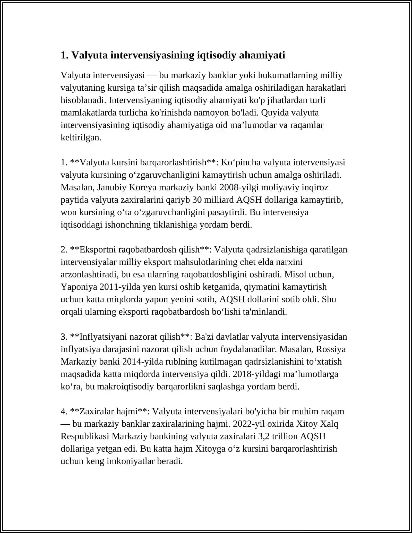 VALYUTA INTERVENSIYASI VA PUL-KREDIT SIYOSATI. O‘ZBEKISTONNING VALYUTA SIYOSATI 4