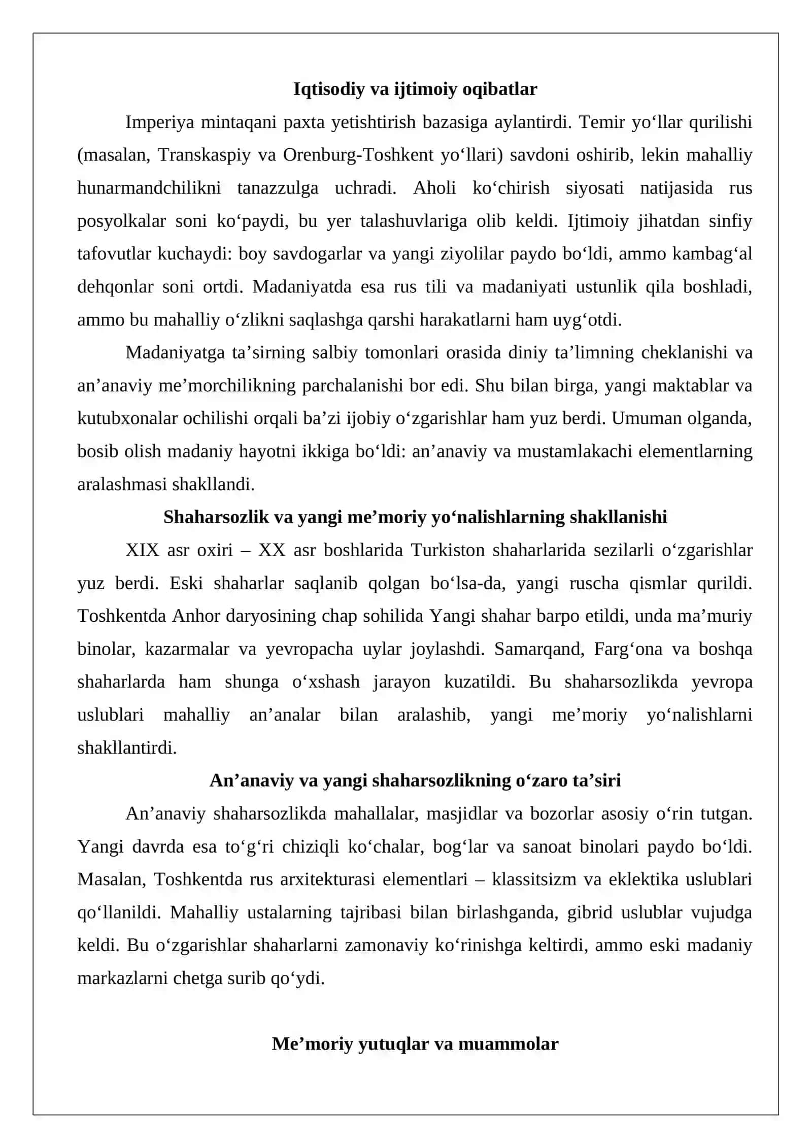 XIX asr ikkinchi yarmi – XX asrda O‘zbekistonda me’morchilik, tasviriy san’at, miniatyura va amaliy san’at 4