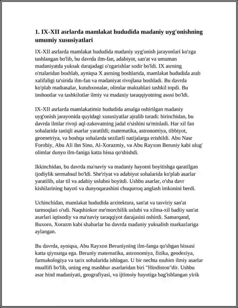 IX-XII MAMLAKATIMIZ HUDUDIDA RO’Y BERGAN MADANIY UYG’ONISH. ABU RAYXON BERUNIYNING JAHON SVILIZATSIYASIGA QO’SHGAN HISSASI 4