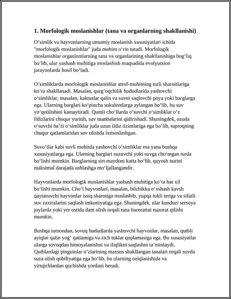 O‘SIMLIK VA HAYVONLARNING UMUMIY MOSLANISH XUSUSIYATLARI 4
