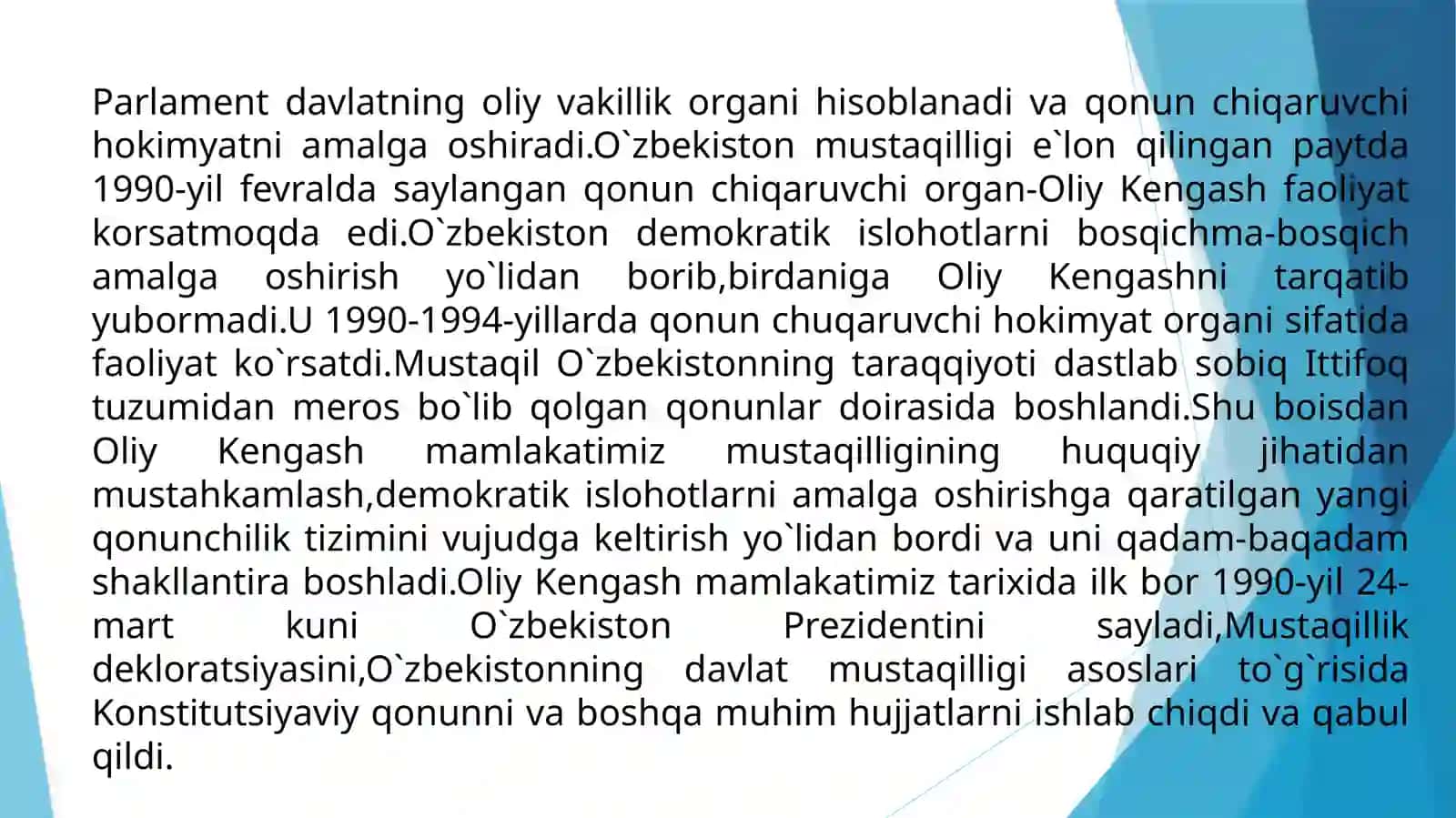 O`zbekiston Respublikasi Oliy Majlisining shakllanishi 4