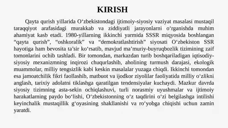 Qaytaqurish yillarida Oʻzbekistondagi ijtimoiy-siyosiy vaziyati 4