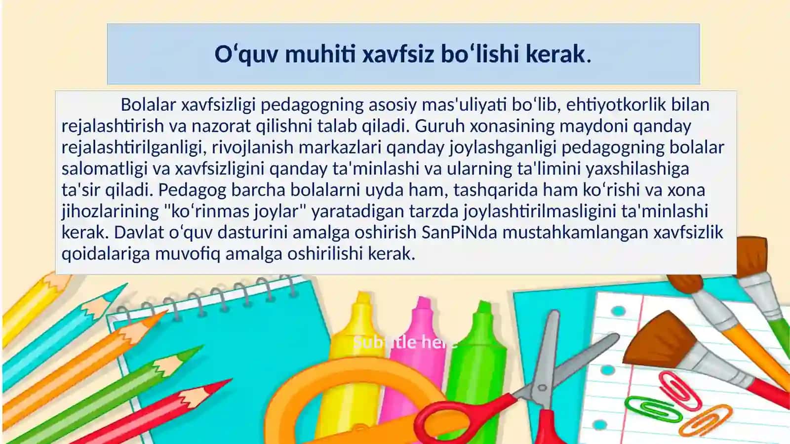 MTTda tasviriy faoliyat mashg’ulotlari jihozlariga qo’yilgan talablar 4