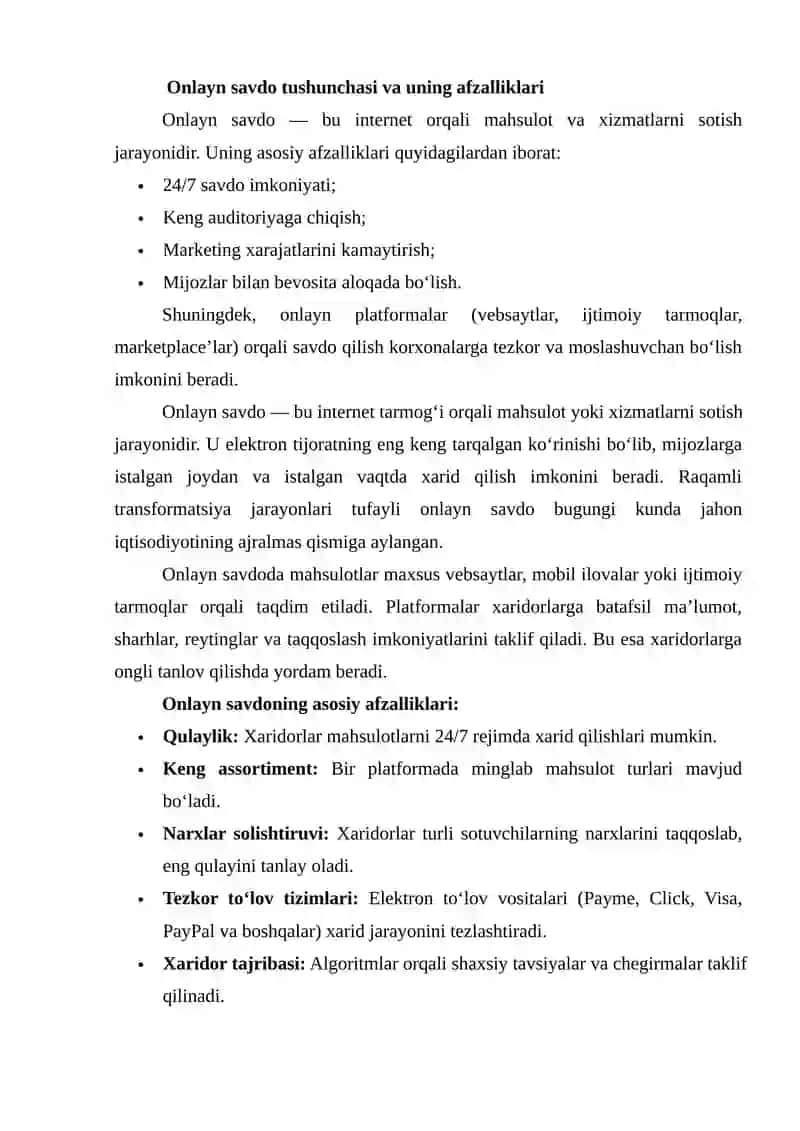Onlayn va offline savdo samaradorligini oshirish va berilgan masalaga aniq yechimlar ishlab chiqish 4