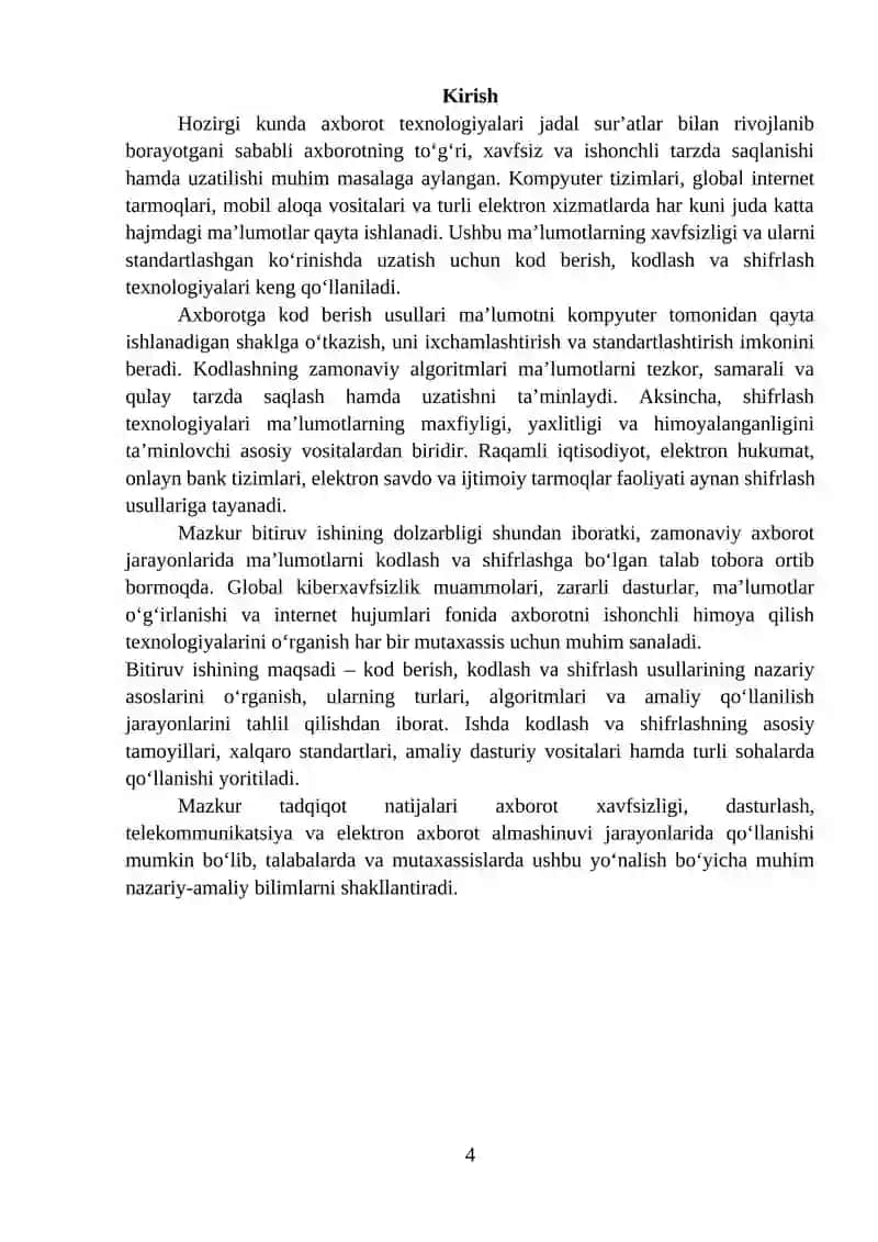 Kod berish, kodlash va shiferlash usullari 4
