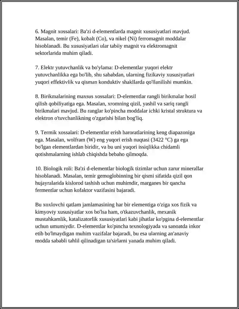 D-ELEMENTLAR. ULARNNG BIRKMALARI VA XOSSALARI 4