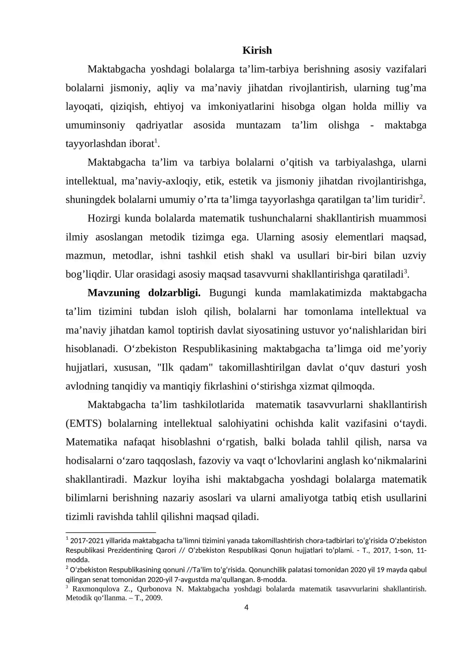 Maktabgacha ta’lim tashkilotida matematik tasavvurlarini shakllantirish, mashg‘ulotlarini rejalashtirish va tahlil qilish 4