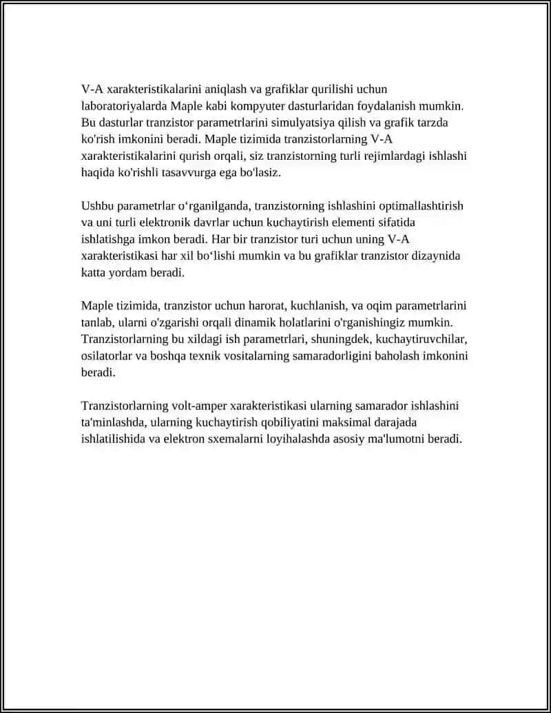 TRANZISTORLARNING VAX SINI MAPLE TIZIMI YORDAMIDA GRAFIGINI QURISH 4