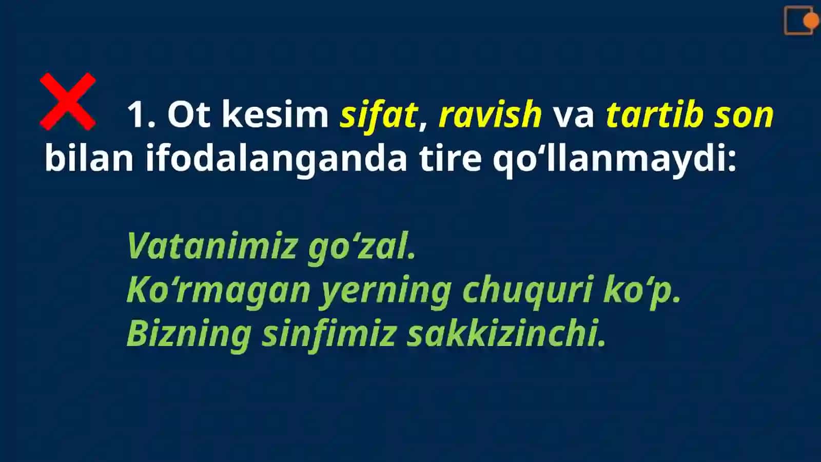Ot kesim va ega orasida tirening ishlatilishi 4