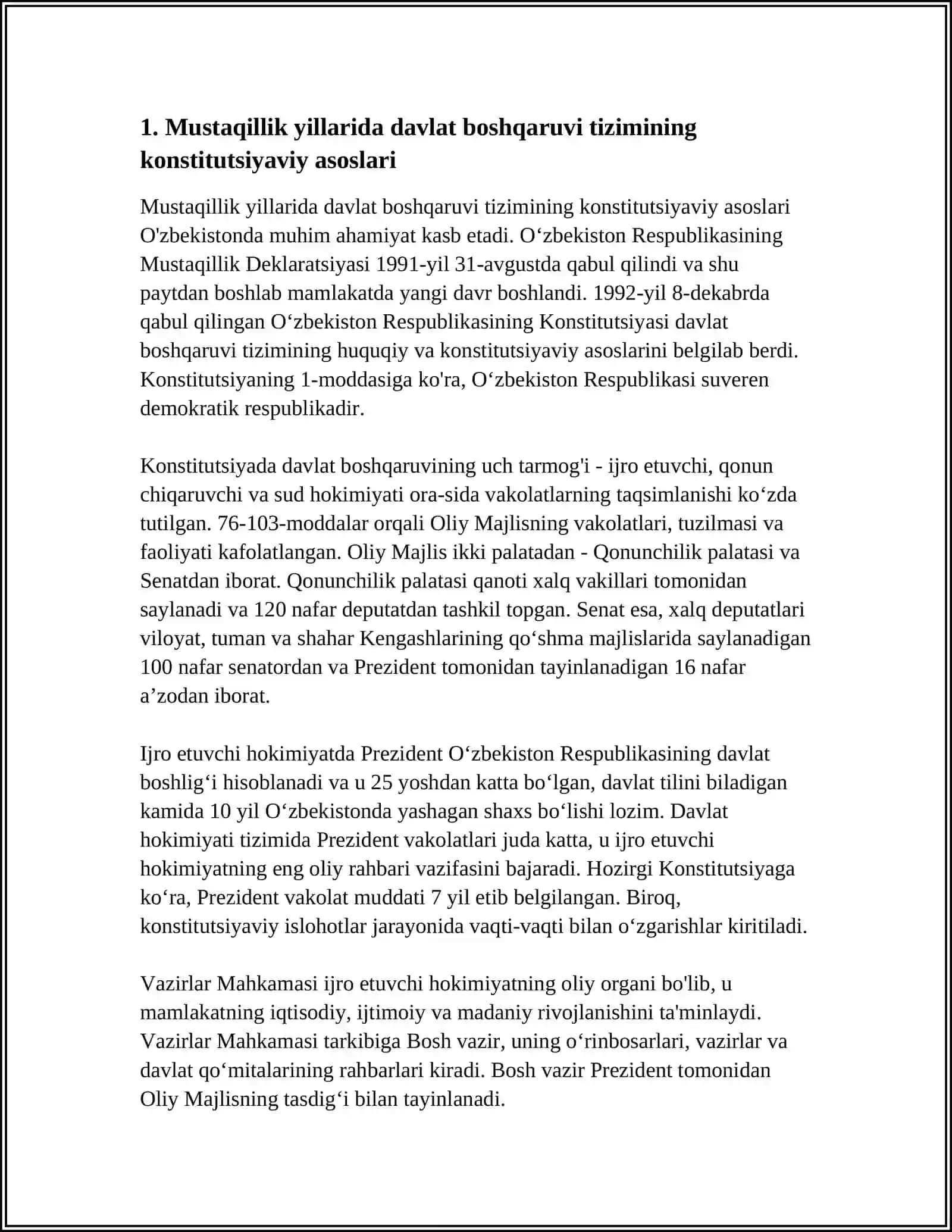 MUSTAQILLIK YILLARIDA DAVLAT BOSHQARUVI TIZIMIDA AMALGA OSHIRILGAN ISLOHOTLAR 4