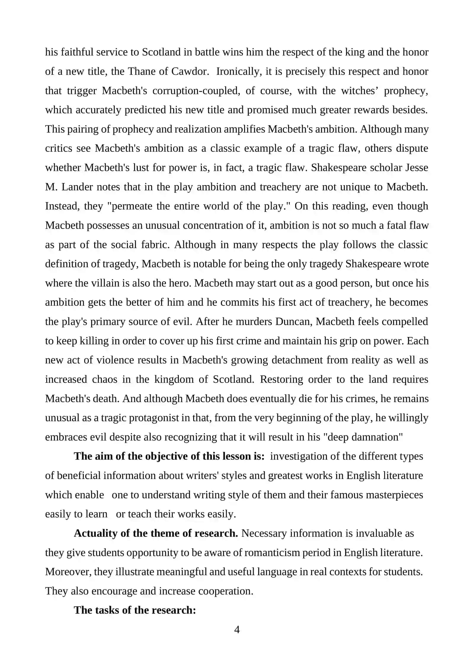 COURSE WORK "THE DESCRIPTION OF TRUTH IN W. SHAKESPERE’S TRAGEDIES" 4