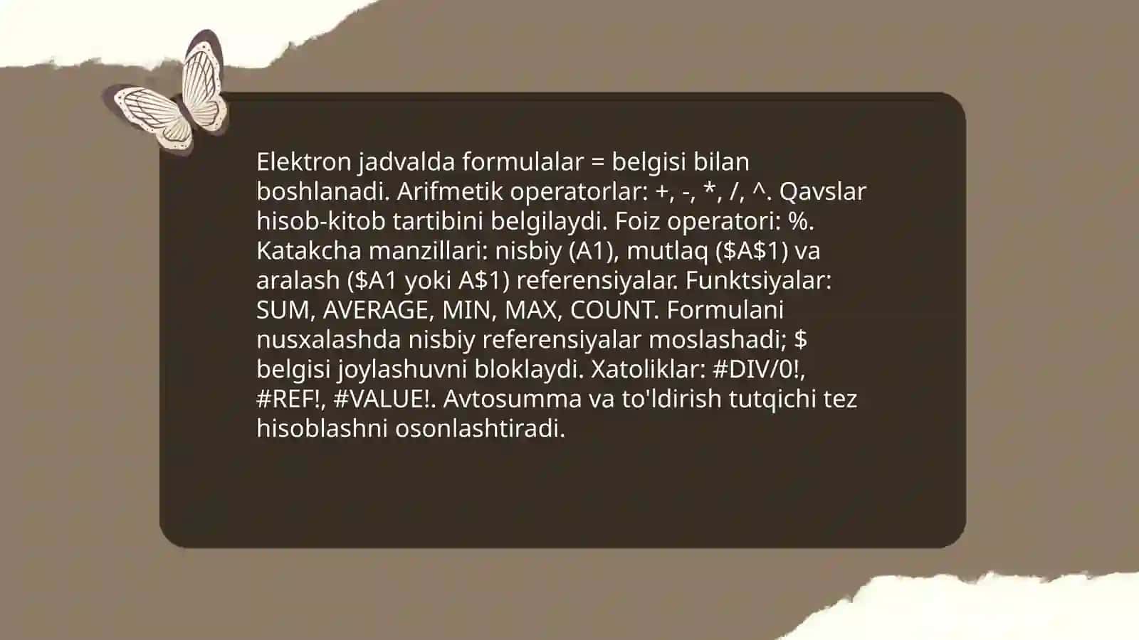 Elektron jadval hujjatlarini yaratish va qayta ishlash vositalari 4