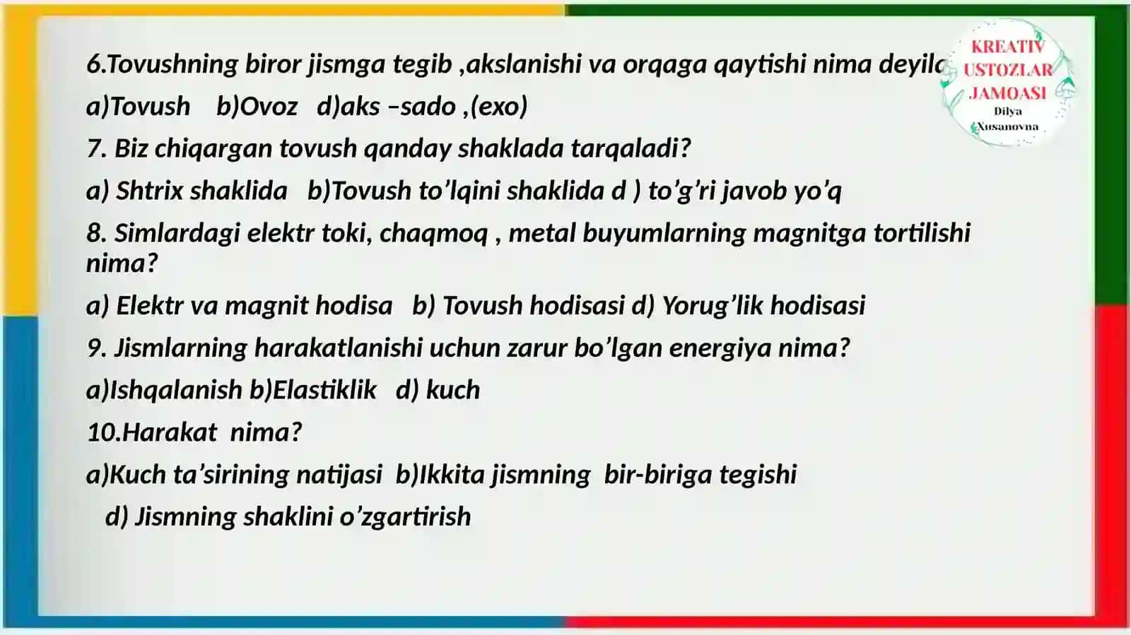 Sinf:4Fan:Tabiiy fan7-Nazorat ishi 4