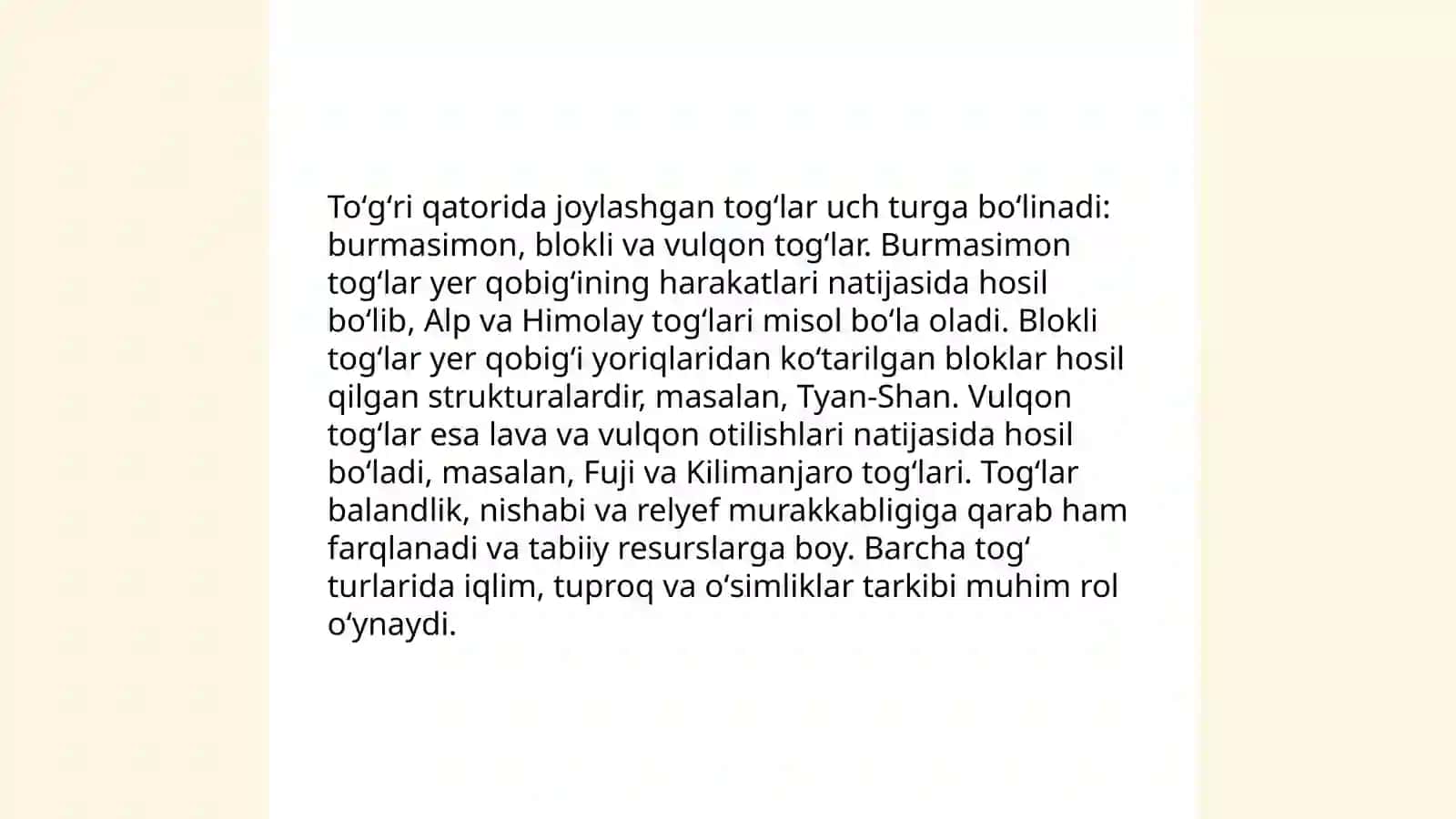 3 sinf Tabiiy fan darsligida Togʻlar va uarning boyliklari TIMSS asosida darsni tashkil etish 4