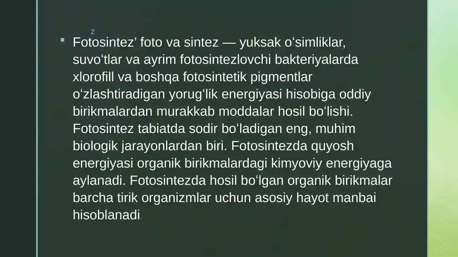 Fotosintezning so'fiylik darajasi 4