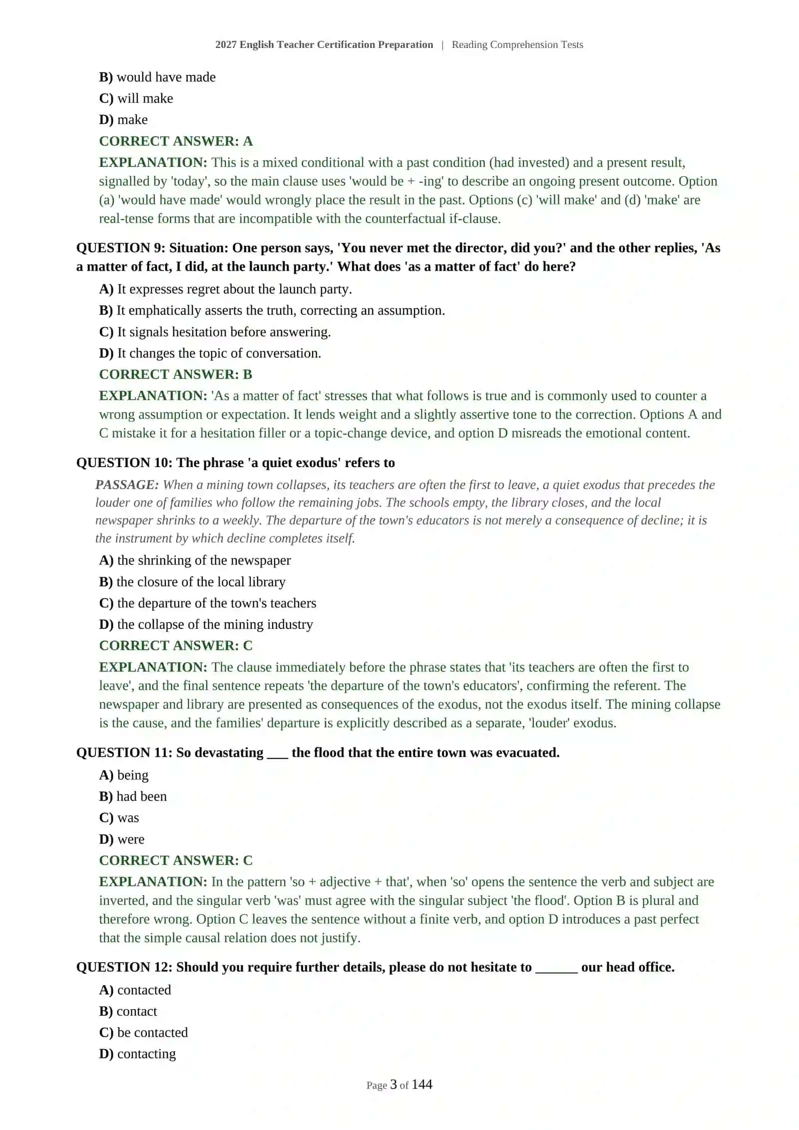 ENGLISH TEACHER EXAM PREPARATION - READING COMPREHENSION TESTS - 2027 CERTIFICATION PREPARATION (600 QUESTIONS) 4
