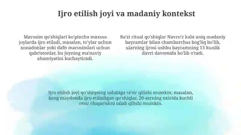Marosim qo'shiqlari ijro oʻrni va badiyati 4