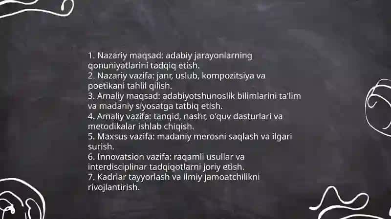 Adabiyotshunoslik fanining maqsadi va vazifalari 4