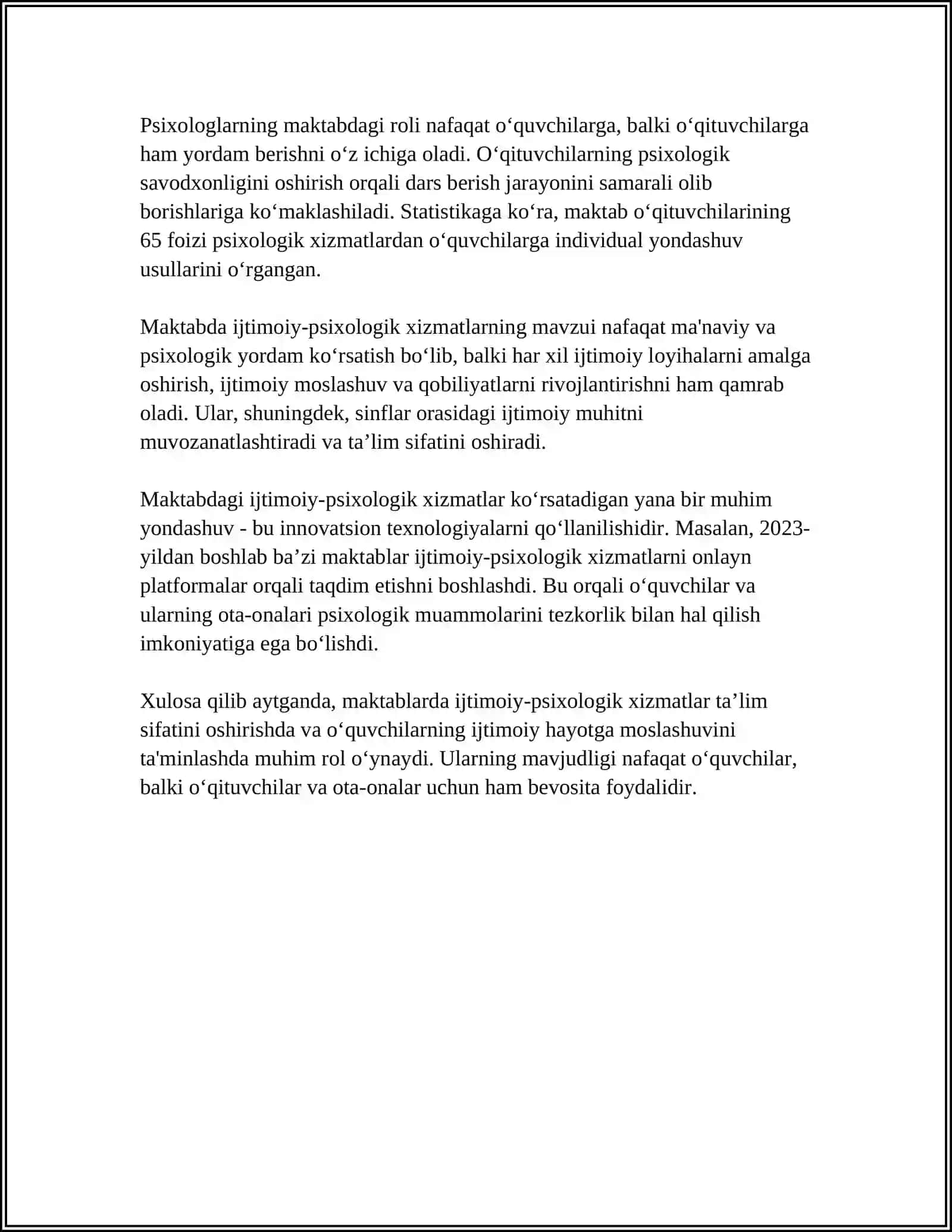 MAKTAB VA TA'LIM MUASSASALARIGA IJTIMOIY _PSIXOLOGIK YORDAM KÒRSATISH 4