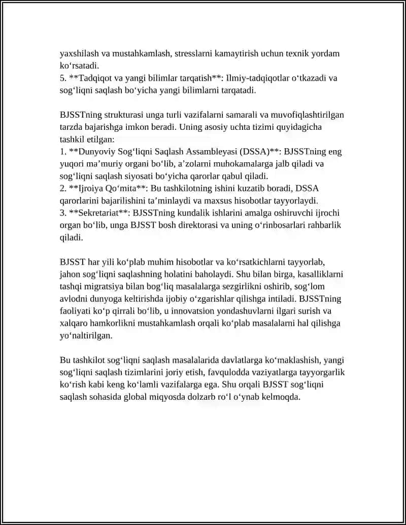 BJSST, UNING STRUKTURASI, ASOSIY FAOLIYATI 4