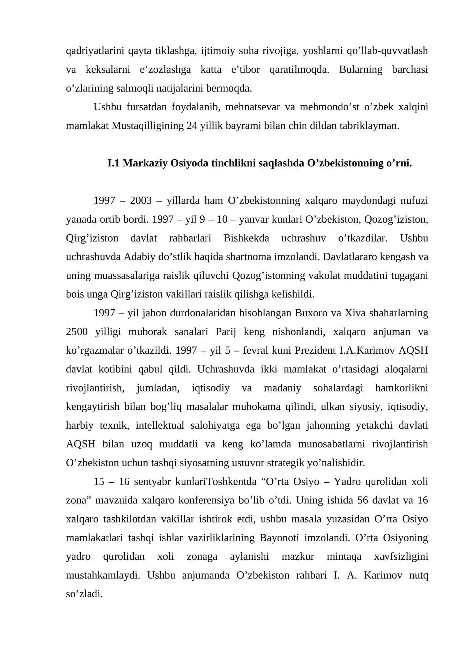 O'zbekistonning markaziy osiyoda tinchlik va barqarorlikni ta'minlashdagi o'rni 4