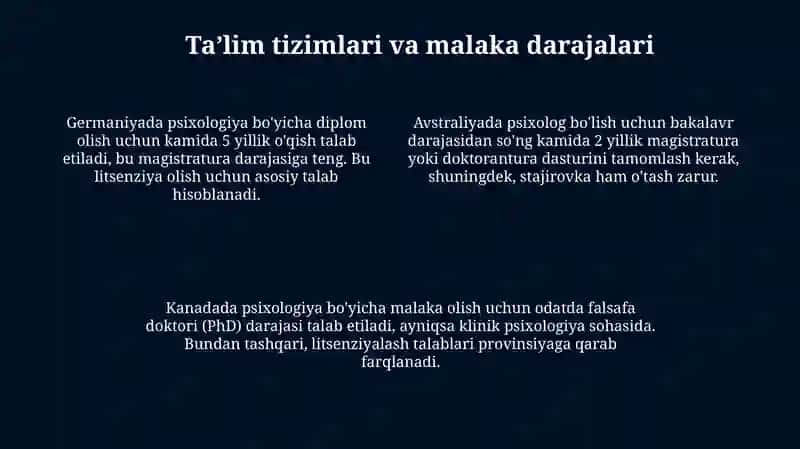 Germaniya, Avstraliya va Kanadadagi psixologlarning malaka darajalarini tahlil qilish 4